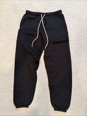 Essentials Black Sweatpants with Cream Drawstring- size small